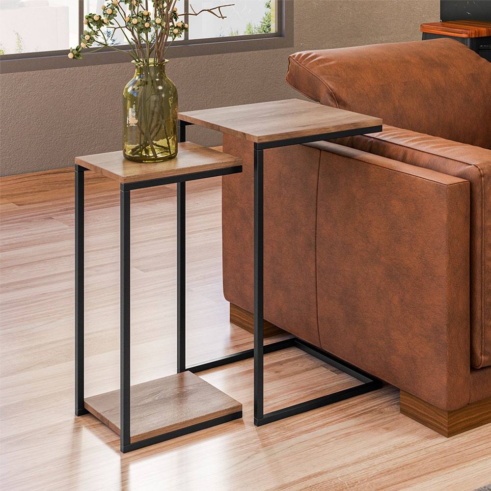 Kit 02 Mesas Laterais de Apoio Aurora Amadeirado